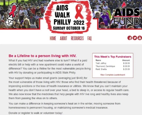 Sunday, October 16th – AIDS Walk Philly